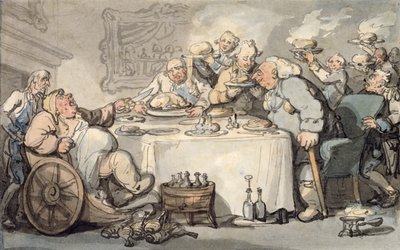The Comforts of Bath: Gouty Gourmand at Dinner by Thomas Rowlandson